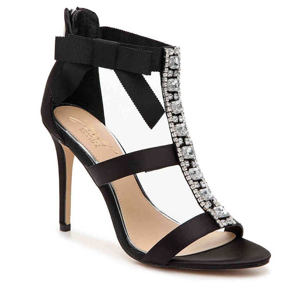 Jewel by Badgley Mischka Henderson Heels Black Satin Size 6 Crystal Rhinestone